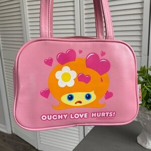 Y2K Pink Faux Leather Graphic Cartoon Print “Ouchy Love Hurts” Shoulder Bag